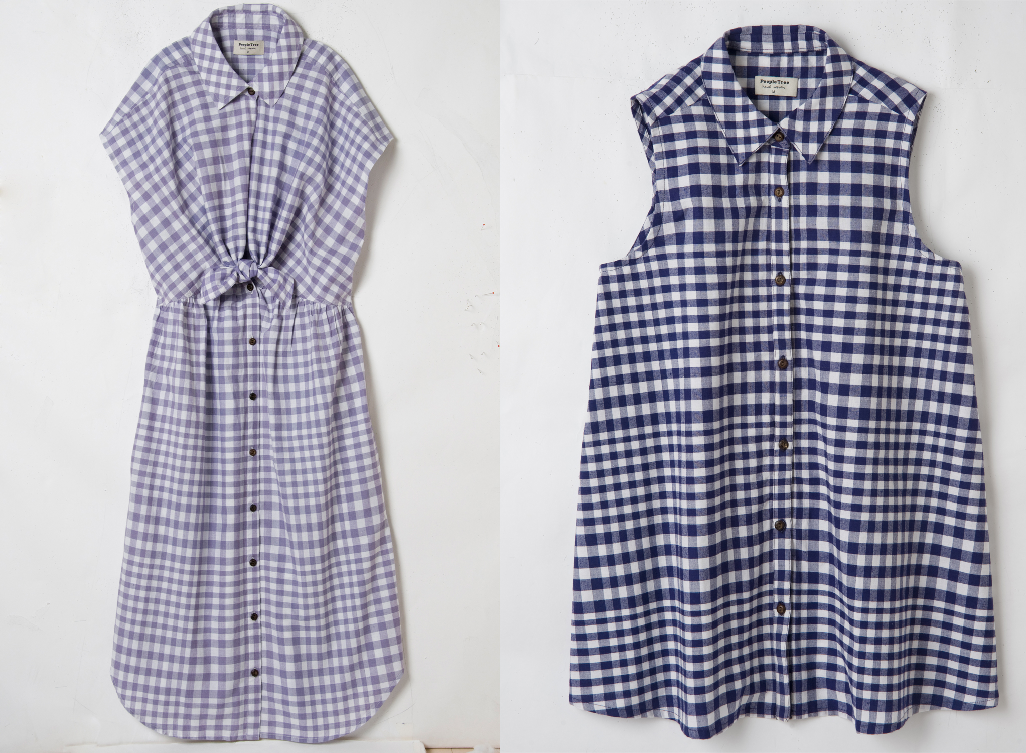 （左）リボンシャツドレス 12,000円（税抜）、（右）ギンガム・フレアシャツ 8,900円（税抜）ともに4月中旬より発売予定
