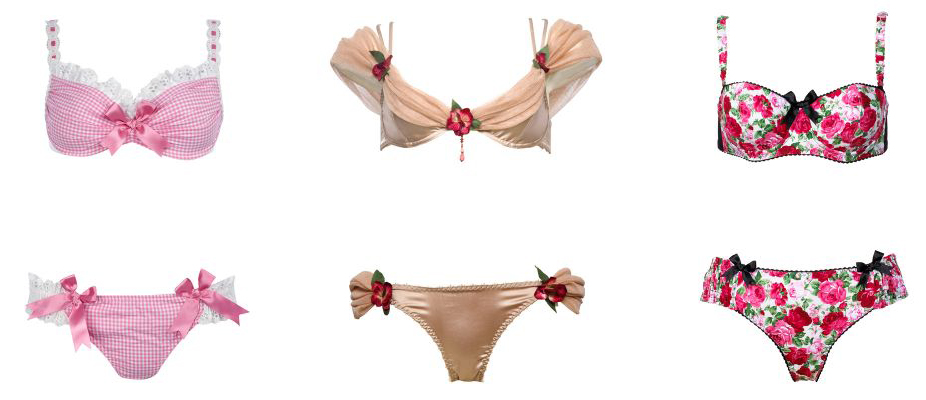 （左→右）Cupcake bra&knickers、Queen of the Clover silk bra&knickers、English rose bra&knickers（Via buttressandsnatch.co.uk）